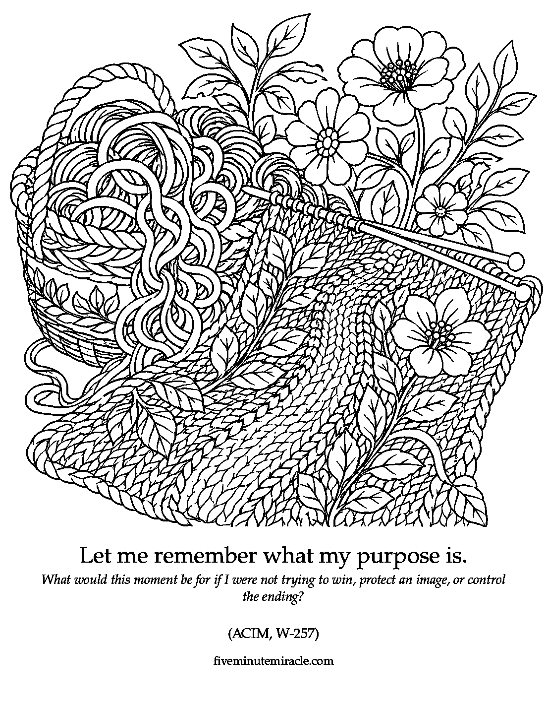 Lesson 257 coloring page with tangled yarn becoming a patterned botanical blanket